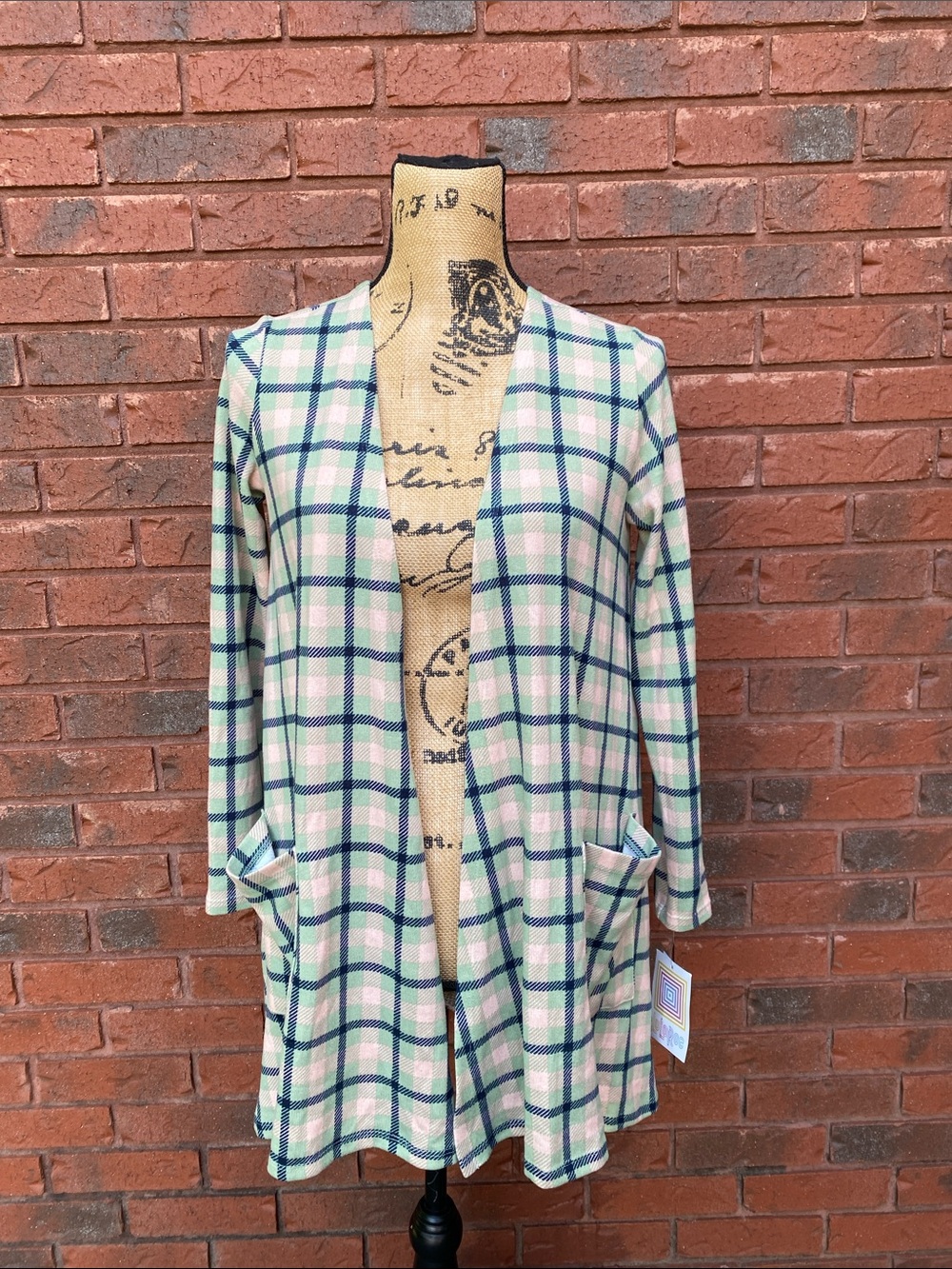NWT LuLaRoe Plaid Open-Front Cardigan in Green and Pink